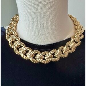 Vintage Ciner Heavy 230g Gold Tone Rope Link Collar Necklace Signed